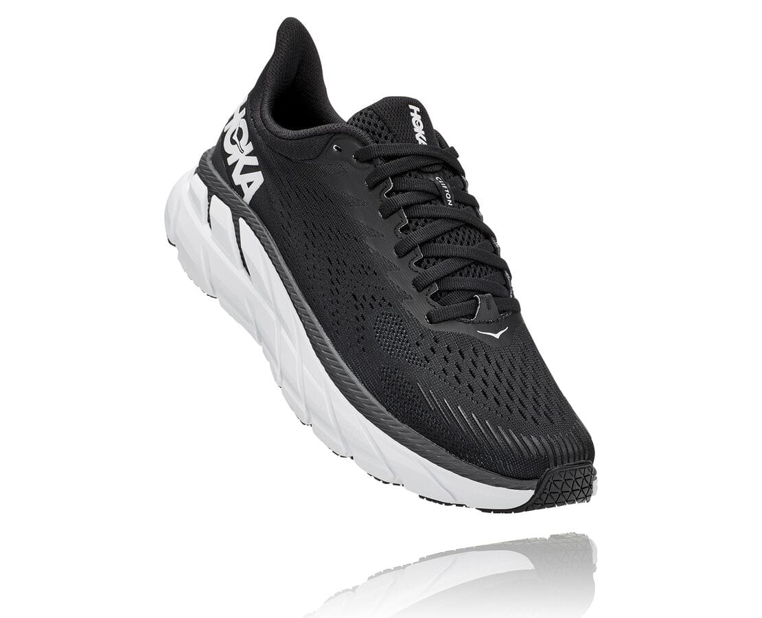 Hoka One One Clifton 7 South Africa - Womens Wide Running Shoes - Black / White,GYWOA-6452